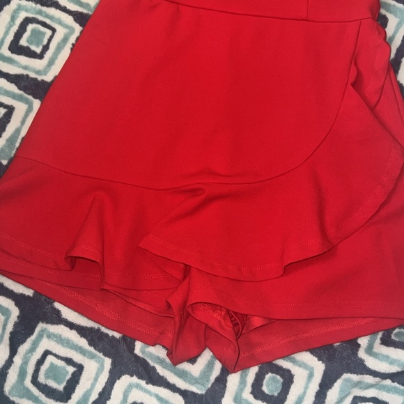 Call Me Up Red Ruffled Strapless Skort Romper - Picture 4 of 8